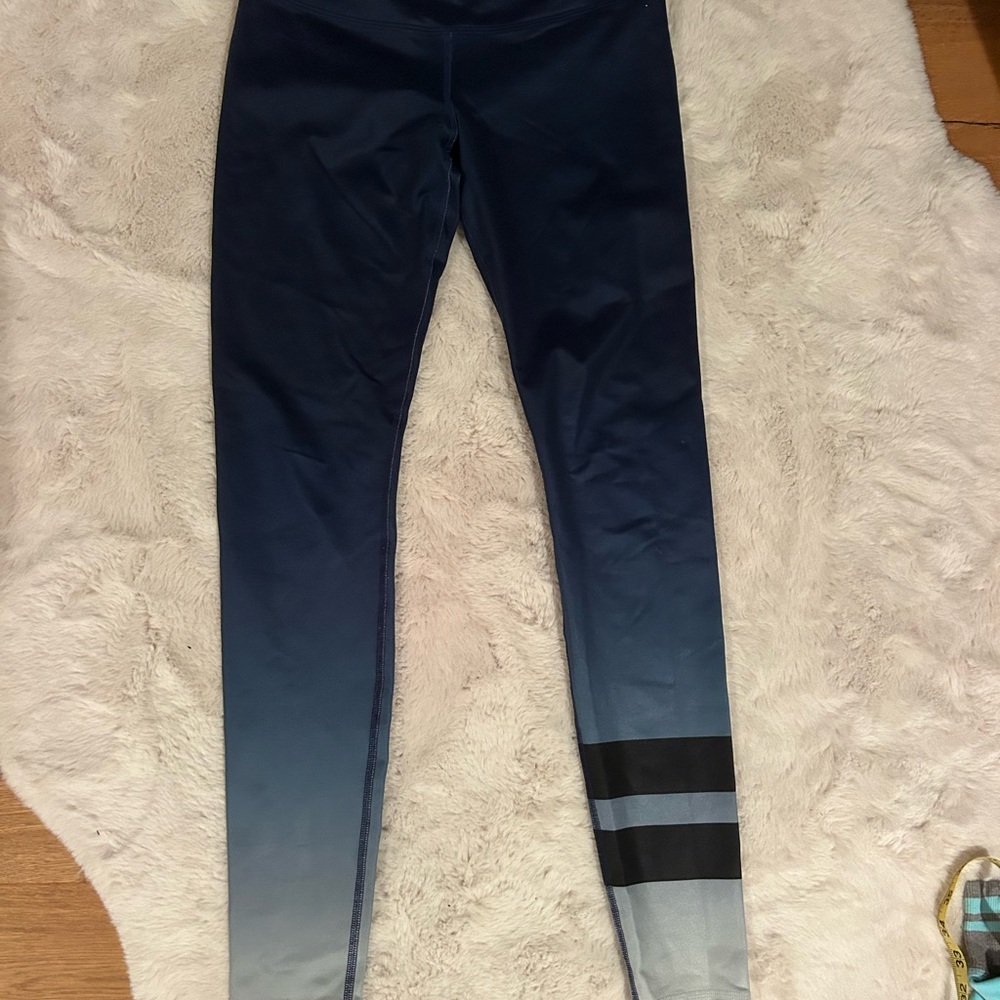 ALO Yoga Ombre Blue Leggings with Black Stripe Detail